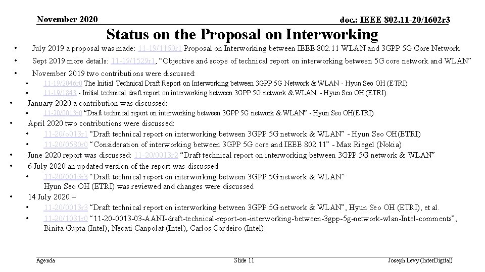 November 2020 doc. : IEEE 802. 11 -20/1602 r 3 Status on the Proposal