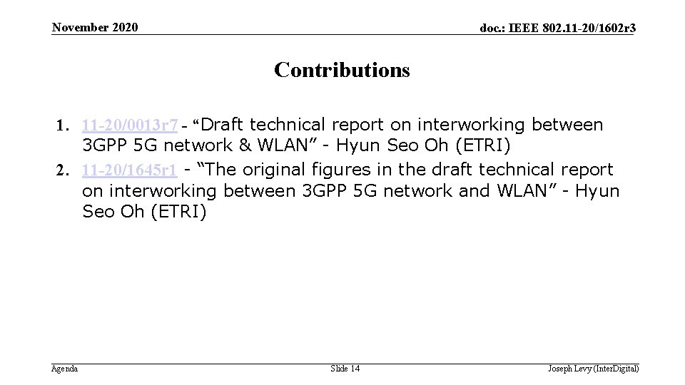 November 2020 doc. : IEEE 802. 11 -20/1602 r 3 Contributions 1. 11 -20/0013