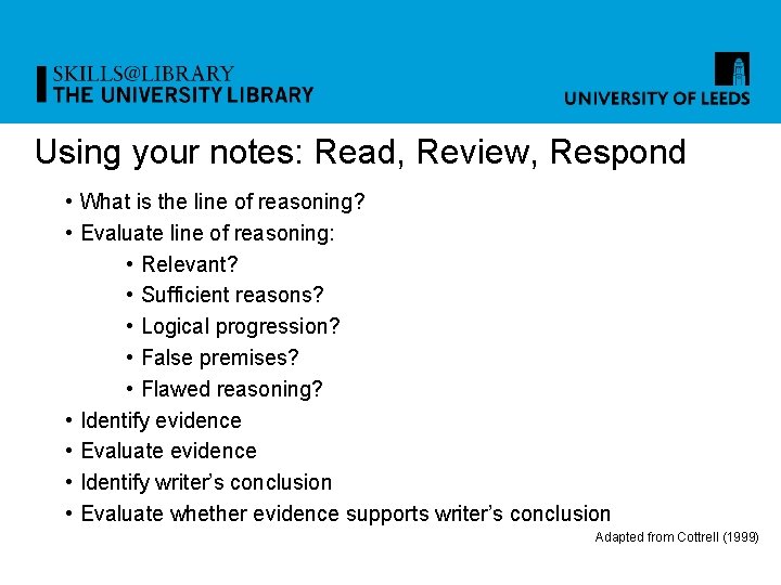 Using your notes: Read, Review, Respond • What is the line of reasoning? •