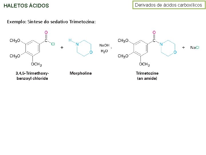 HALETOS ÁCIDOS Exemplo: Síntese do sedativo Trimetozina: Derivados de ácidos carboxílicos 