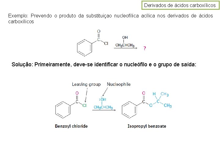 Derivados de ácidos carboxílicos Exemplo: Prevendo o produto da substituiçao nucleofílica acílica nos derivados