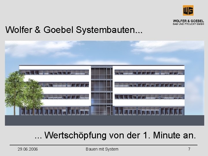 Wolfer & Goebel Systembauten. . . Wertschöpfung von der 1. Minute an. 29. 06.