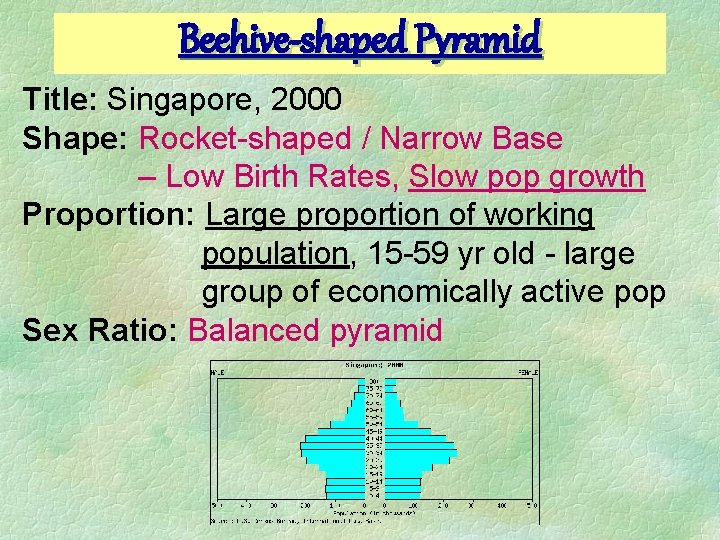 Beehive-shaped Pyramid Title: Singapore, 2000 Shape: Rocket-shaped / Narrow Base – Low Birth Rates, Beehive-shaped Pyramid Title: Singapore, 2000 Shape: Rocket-shaped / Narrow Base – Low Birth Rates,