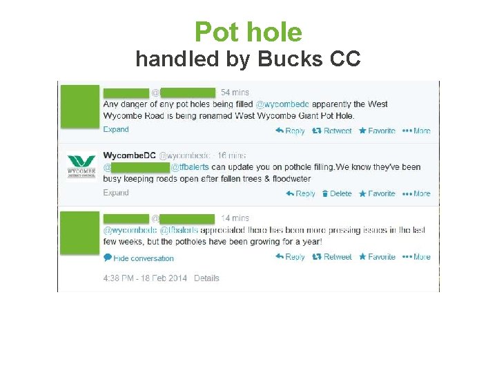 Pot hole handled by Bucks CC 