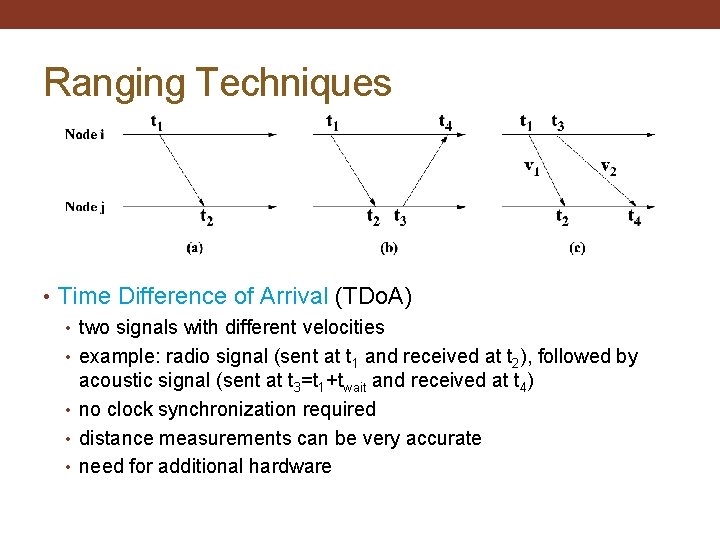 Ranging Techniques • Time Difference of Arrival (TDo. A) • two signals with different