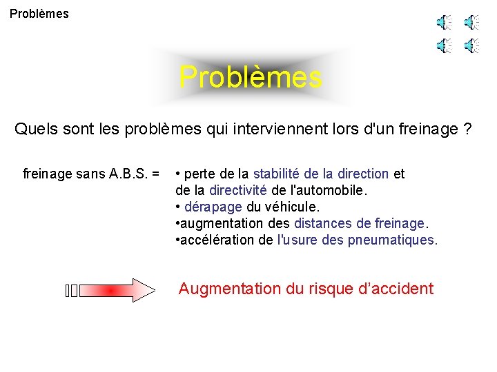 Problèmes Quels sont les problèmes qui interviennent lors d'un freinage ? freinage sans A.