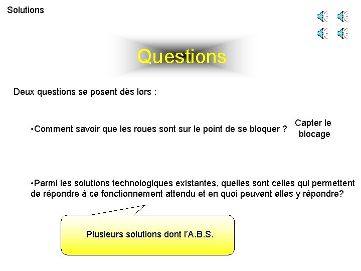 Solutions Questions Deux questions se posent dès lors : • Comment savoir que les