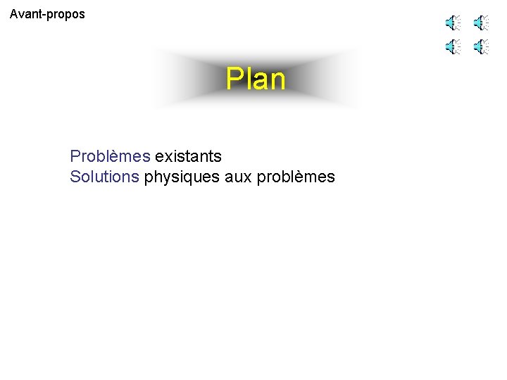 Avant-propos Plan Problèmes existants Solutions physiques aux problèmes 