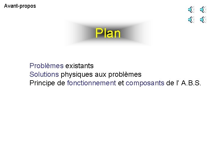 Avant-propos Plan Problèmes existants Solutions physiques aux problèmes Principe de fonctionnement et composants de