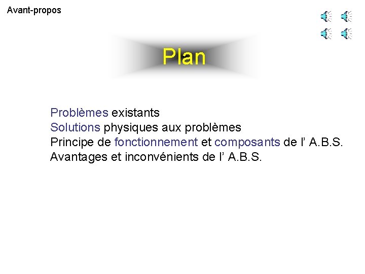 Avant-propos Plan Problèmes existants Solutions physiques aux problèmes Principe de fonctionnement et composants de