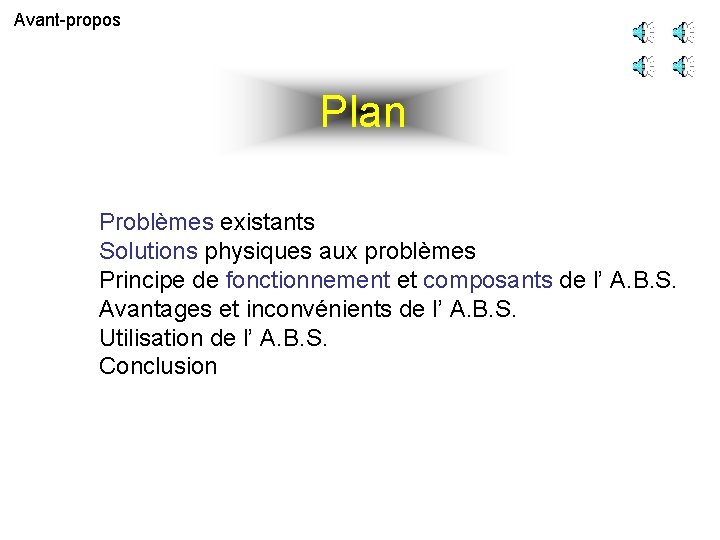 Avant-propos Plan Problèmes existants Solutions physiques aux problèmes Principe de fonctionnement et composants de