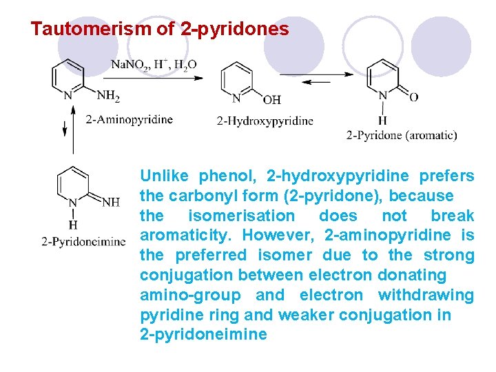 Tautomerism of 2 -pyridones Unlike phenol, 2 -hydroxypyridine prefers the carbonyl form (2 -pyridone),