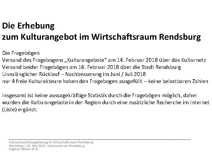 Die Erhebung zum Kulturangebot im Wirtschaftsraum Rendsburg Die Fragebögen Versand des Fragebogens „Kulturangebote“ am