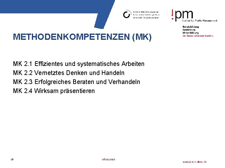 METHODENKOMPETENZEN (MK) MK 2. 1 Effizientes und systematisches Arbeiten MK 2. 2 Vernetztes Denken