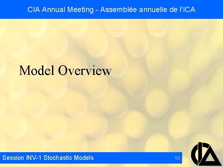 CIA Annual Meeting - Assemblée annuelle de l’ICA Model Overview Session INV-1 Stochastic Models