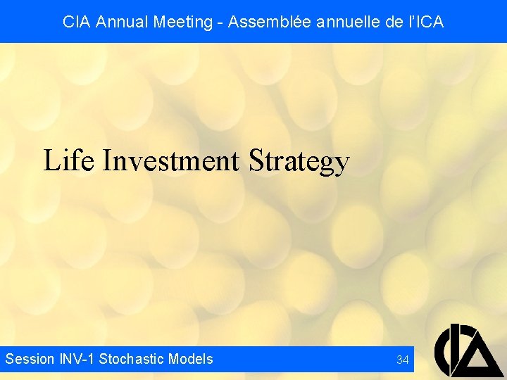 CIA Annual Meeting - Assemblée annuelle de l’ICA Life Investment Strategy Session INV-1 Stochastic