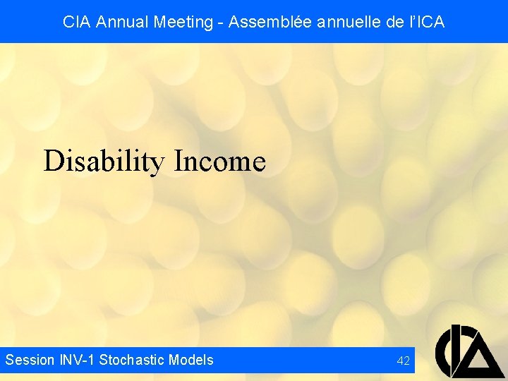 CIA Annual Meeting - Assemblée annuelle de l’ICA Disability Income Session INV-1 Stochastic Models