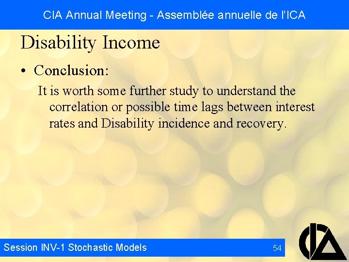 CIA Annual Meeting - Assemblée annuelle de l’ICA Disability Income • Conclusion: It is