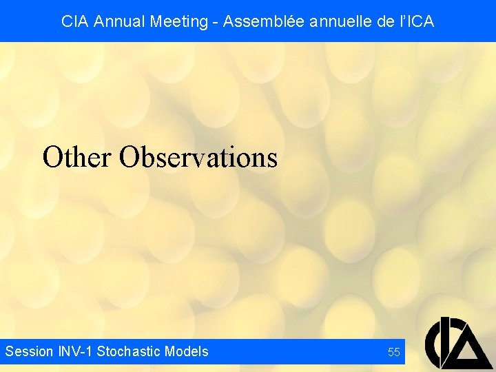 CIA Annual Meeting - Assemblée annuelle de l’ICA Other Observations Session INV-1 Stochastic Models