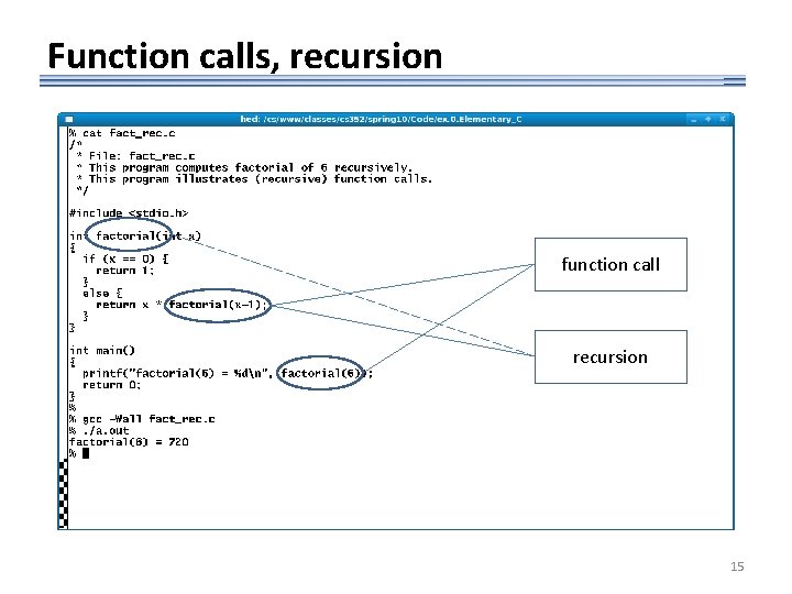 Function calls, recursion function call recursion 15 