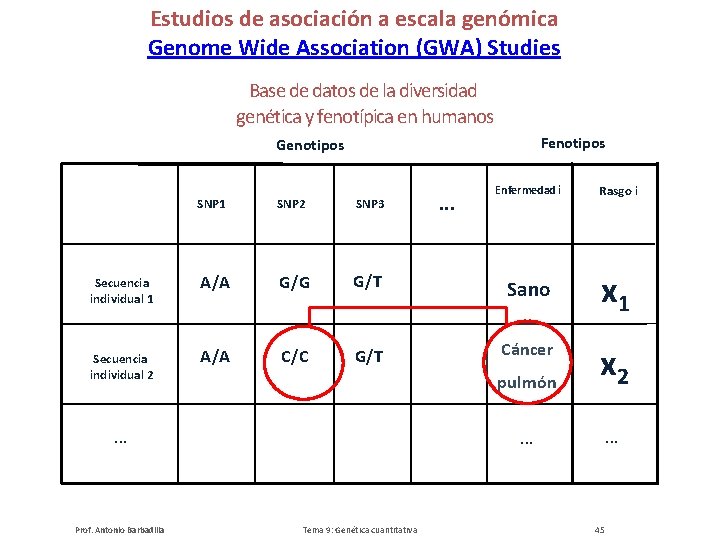 Estudios de asociación a escala genómica Genome Wide Association (GWA) Studies Base de datos