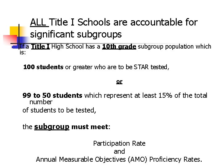 ALL Title I Schools are accountable for significant subgroups n If a Title I