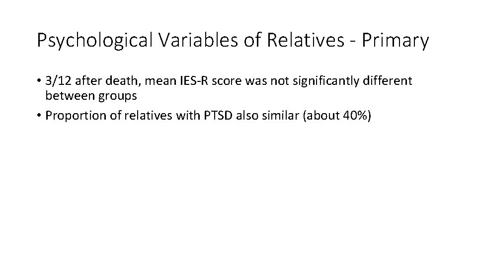 Psychological Variables of Relatives - Primary • 3/12 after death, mean IES-R score was