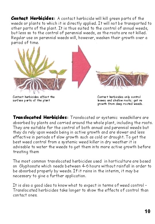 Contact Herbicides: A contact herbicide will kill green parts of the weeds or plants Contact Herbicides: A contact herbicide will kill green parts of the weeds or plants
