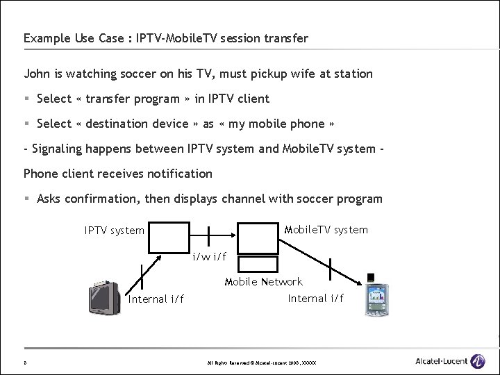 Example Use Case : IPTV-Mobile. TV session transfer John is watching soccer on his