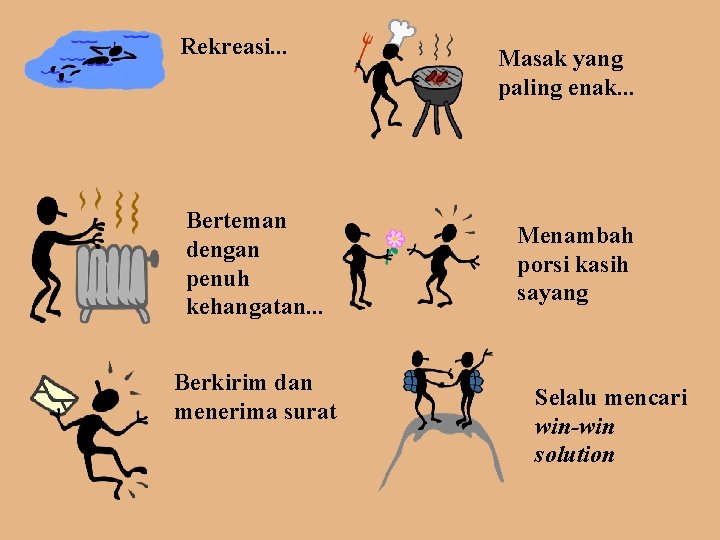 Rekreasi. . . Berteman dengan penuh kehangatan. . . Berkirim dan menerima surat Masak