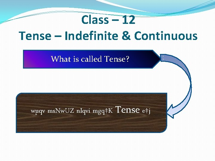 Class – 12 Tense – Indefinite & Continuous What is called Tense? wµqv ms.