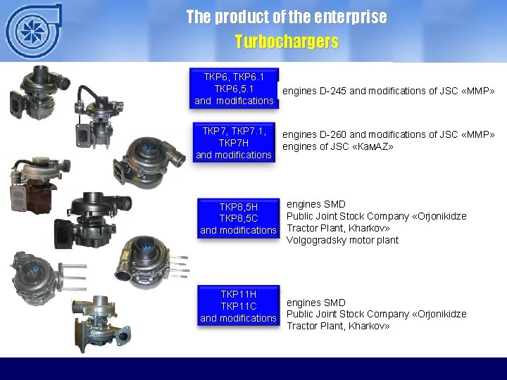 The product of the enterprise Turbochargers ТКР 6, ТКР 6. 1 ТКР 6, 5.