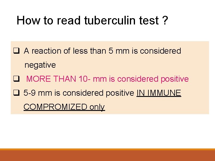 How to read tuberculin test ? q A reaction of less than 5 mm