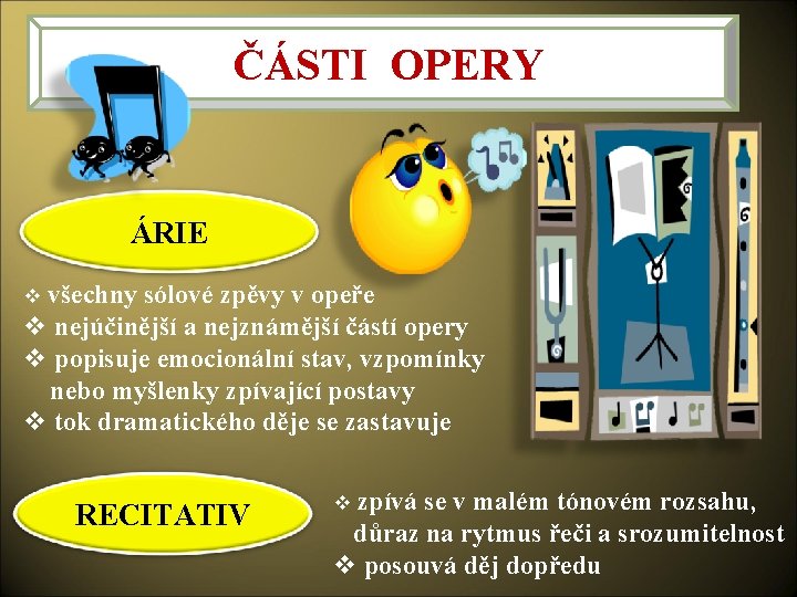 ČÁSTI OPERY ÁRIE v všechny sólové zpěvy v opeře v nejúčinější a nejznámější částí