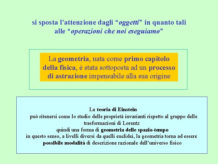 si sposta l’attenzione dagli “oggetti” in quanto tali alle “operazioni che noi eseguiamo” La