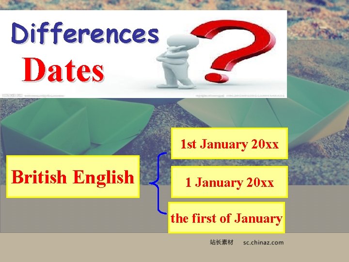 Differences Dates 1 st January 20 xx British English 1 January 20 xx the