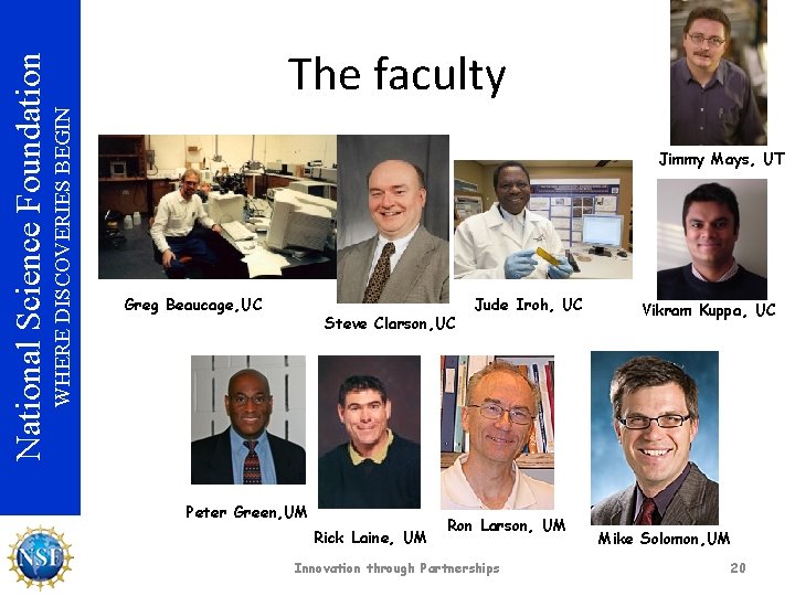 WHERE DISCOVERIES BEGIN National Science Foundation The faculty Jimmy Mays, UT Greg Beaucage, UC