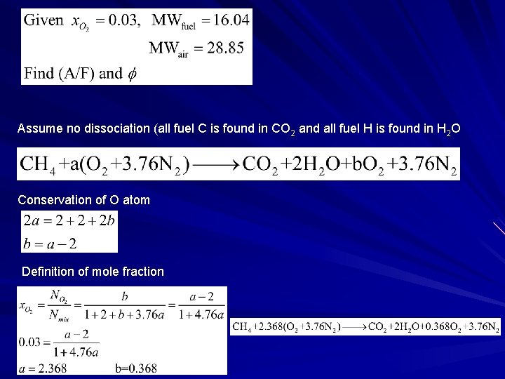 Assume no dissociation (all fuel C is found in CO 2 and all fuel