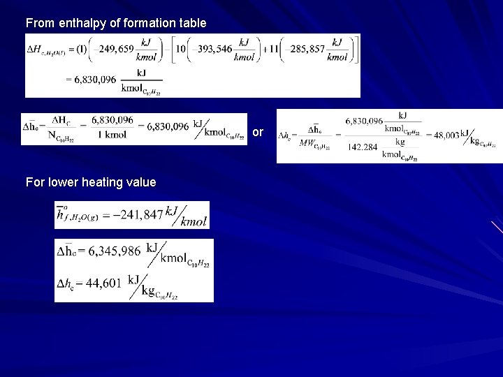 From enthalpy of formation table or For lower heating value 