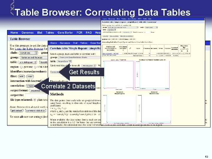 Table Browser: Correlating Data Tables Get Results Correlate 2 Datasets 52 