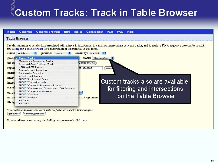 Custom Tracks: Track in Table Browser Custom tracks also are available for filtering and