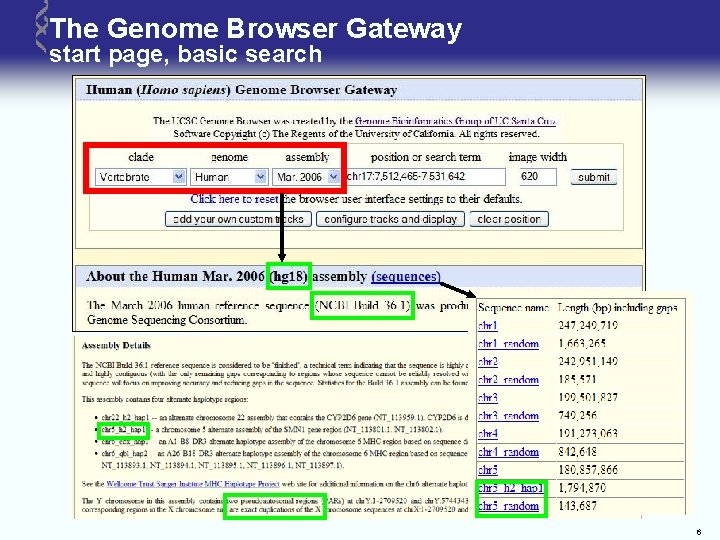 The Genome Browser Gateway start page, basic search 6 