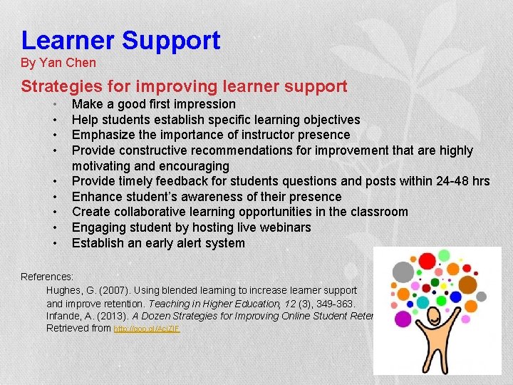 Learner Support By Yan Chen Strategies for improving learner support • • • Make