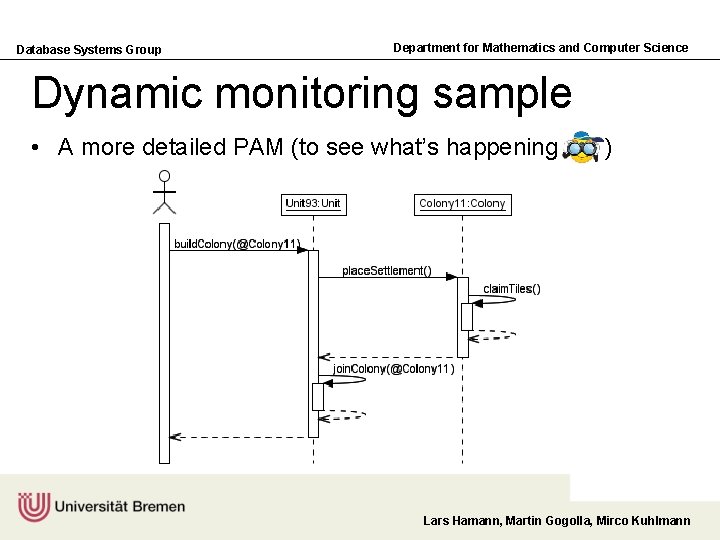 Database Systems Group Department for Mathematics and Computer Science Dynamic monitoring sample • A