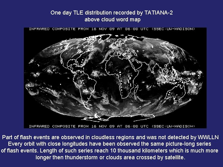 One day TLE distribution recorded by TATIANA-2 above cloud word map Part of flash