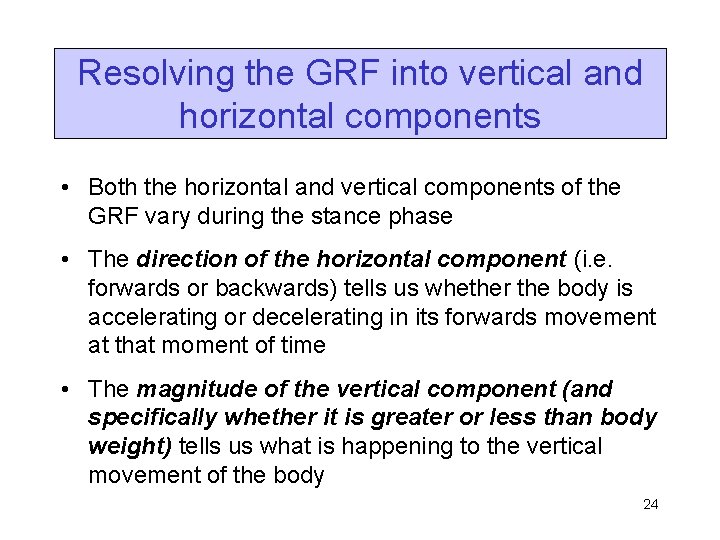 Resolving the GRF into vertical and horizontal components • Both the horizontal and vertical