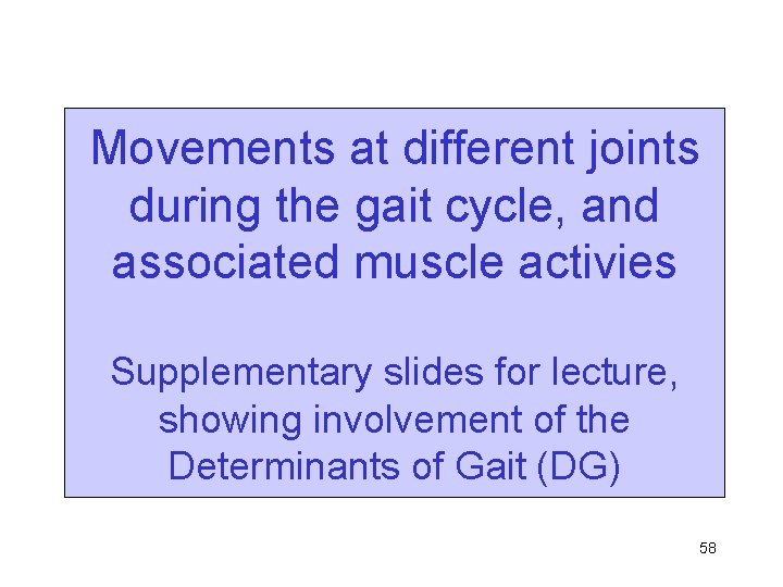 Movements at different joints during the gait cycle, and associated muscle activies Supplementary slides