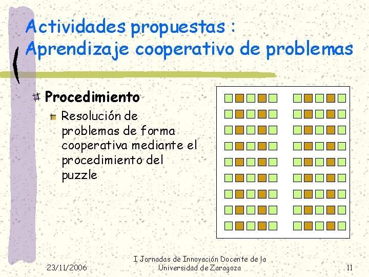 Actividades propuestas : Aprendizaje cooperativo de problemas Procedimiento Resolución de problemas de forma cooperativa