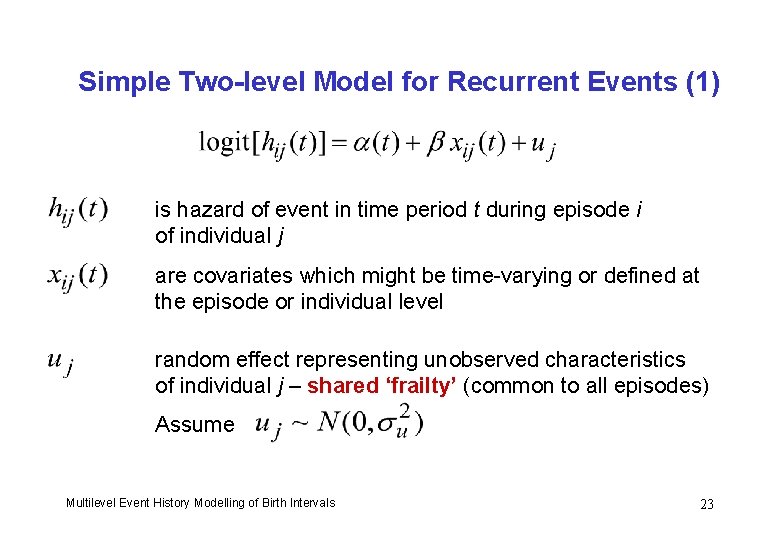 Simple Two-level Model for Recurrent Events (1) is hazard of event in time period