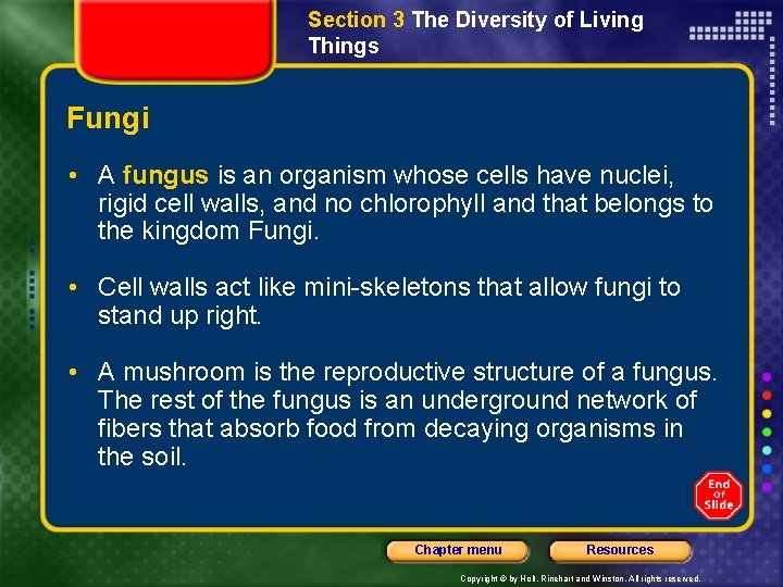 Section 3 The Diversity of Living Things Fungi • A fungus is an organism